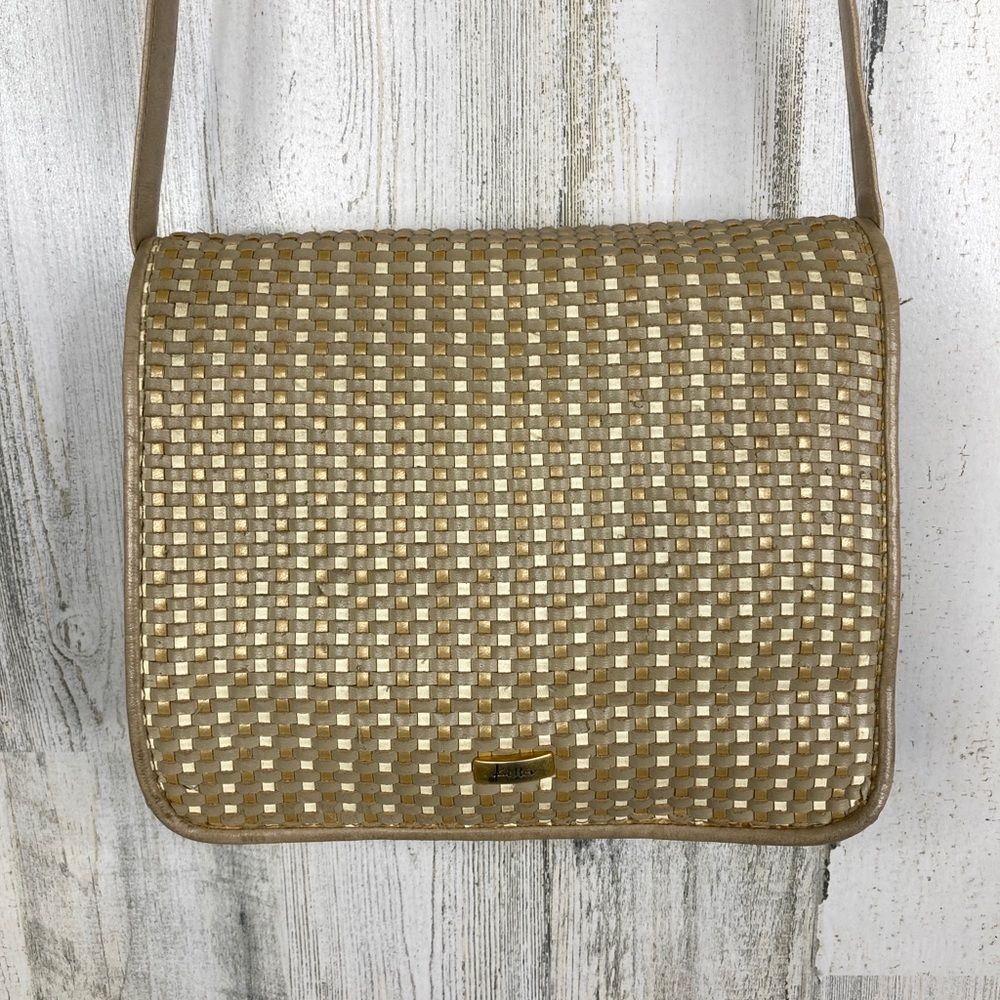 Vintage leather basketweave crossbody organizer